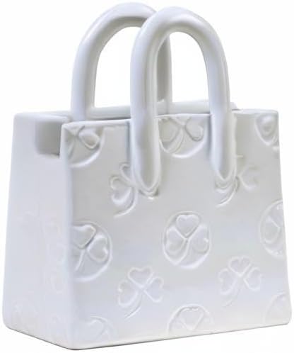 Handbag Shaped Ceramic Vase β White Small Decorative Vase with Clover Pattern, 5.9" L x 2.95" W x 7.08" H, Multi-Use for Flowers, Makeup Brushes & Pens, Elegant Gift for Women, Home & Wedding Decor