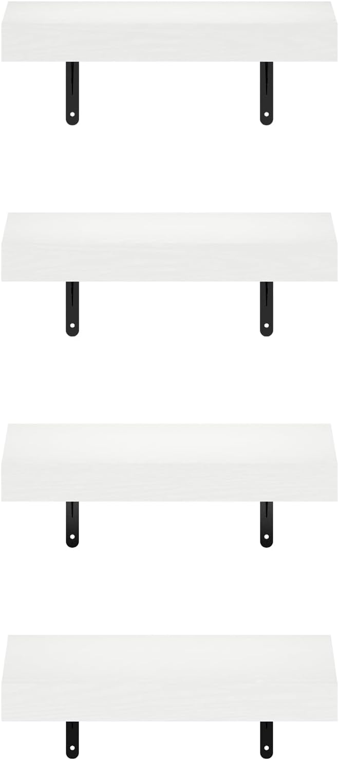 Furinno Tanna Floating Shelves for Wall Set of 4, 15-Inch Wall Shelf, Wall Mounted Shelf, for Bathroom, Home Office, Living Room, White Texture
