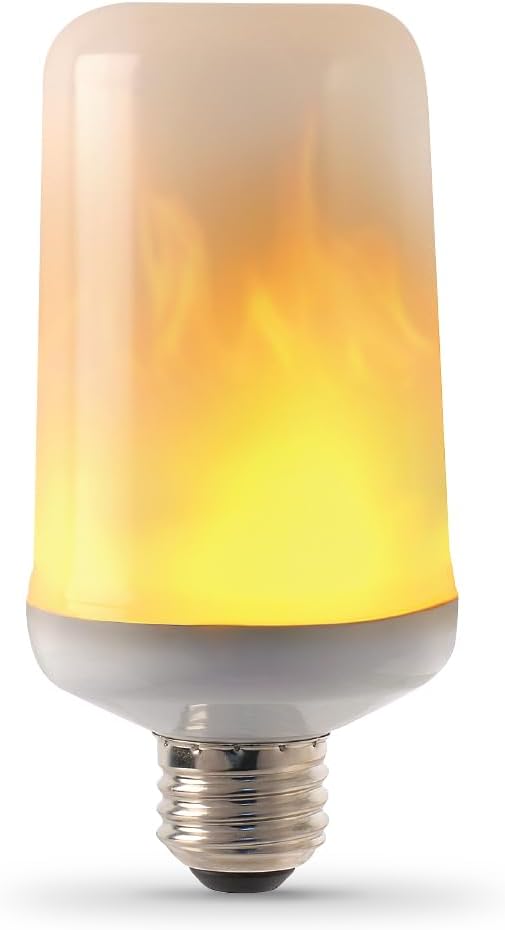Feit Electric 3-Watt LED Light Bulb with Flame Effect, 1500K Warm White, 80 Lumen, E26 Medium Base, Decorative Live Flaming Light Bulb, 15,000-Hour Lifetime, C/FLAME2/LED/4, 4 Pack