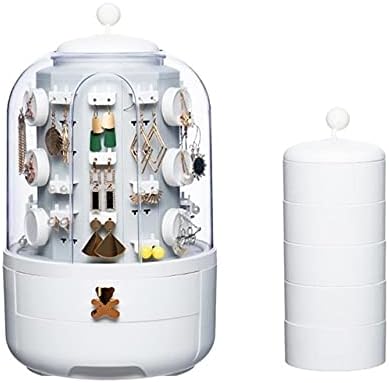 Makeup Storage Box Rotating Jewelry Organizer Earring Holders with 5-Layer Jewelry Box 2 Drawers Dust-Proof Cover Jewelry Box (Color : B)