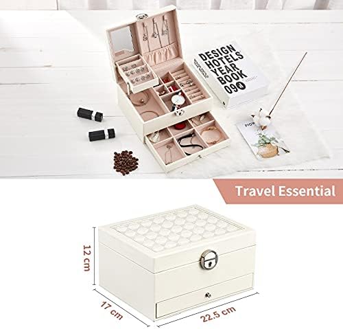 Makeup Organizers Multilayer Jewelry Box Storage Box PU Leather Velvet Storage Box Watch Earring Necklace Ring Jewelry Box 8.85 Inches Jewelry Case (Color : Black) (White) (White)
