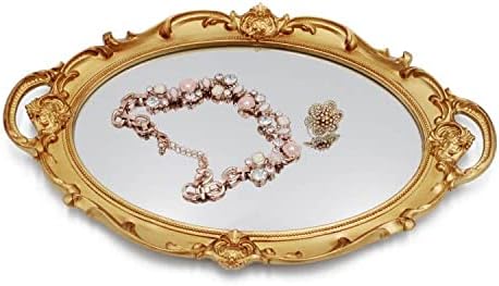 Funerom Vintage 36.8 x 25.4 cm Gold Mirror Tray Decorative Tray Bathroom Tray Serving Tray Oval