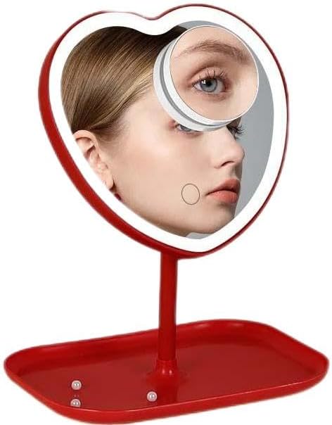 Makeup Mirror with Lights Heart Cosmetic Mirror with Organizer Adjustable Dimming Touch Sensor Miror, 180° Rotation (#2)