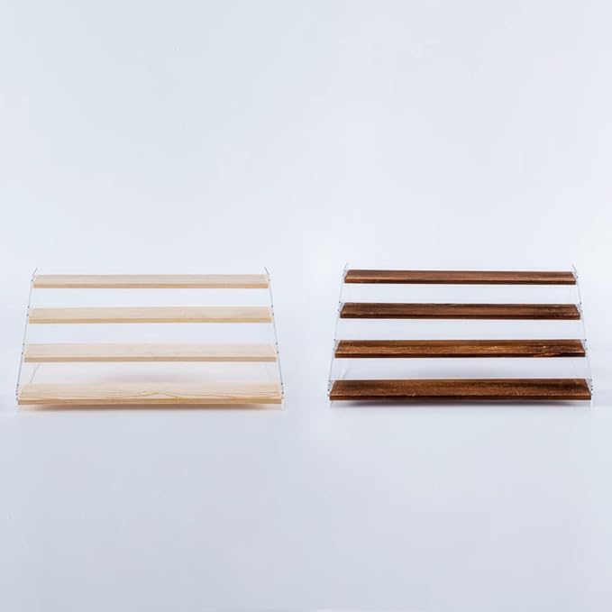 2 Pack Large 4 Tier Acrylic Display Stand 16*10.6*6.3 inches for Figures Wooden Risers Display Case for Craft Fair Acrylic Cupcake Stand for Dessert Table Cologne Organizer for Men