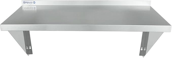Empura 18" x 36" Stainless Steel Wall Mount Shelf with Backsplash | Commercial Floating Hanging Storage Organizer for Kitchen Laundry Utility | 36"W x 18"D x 15.75"H, 340 lb Capacity, 16 Gauge, NSF