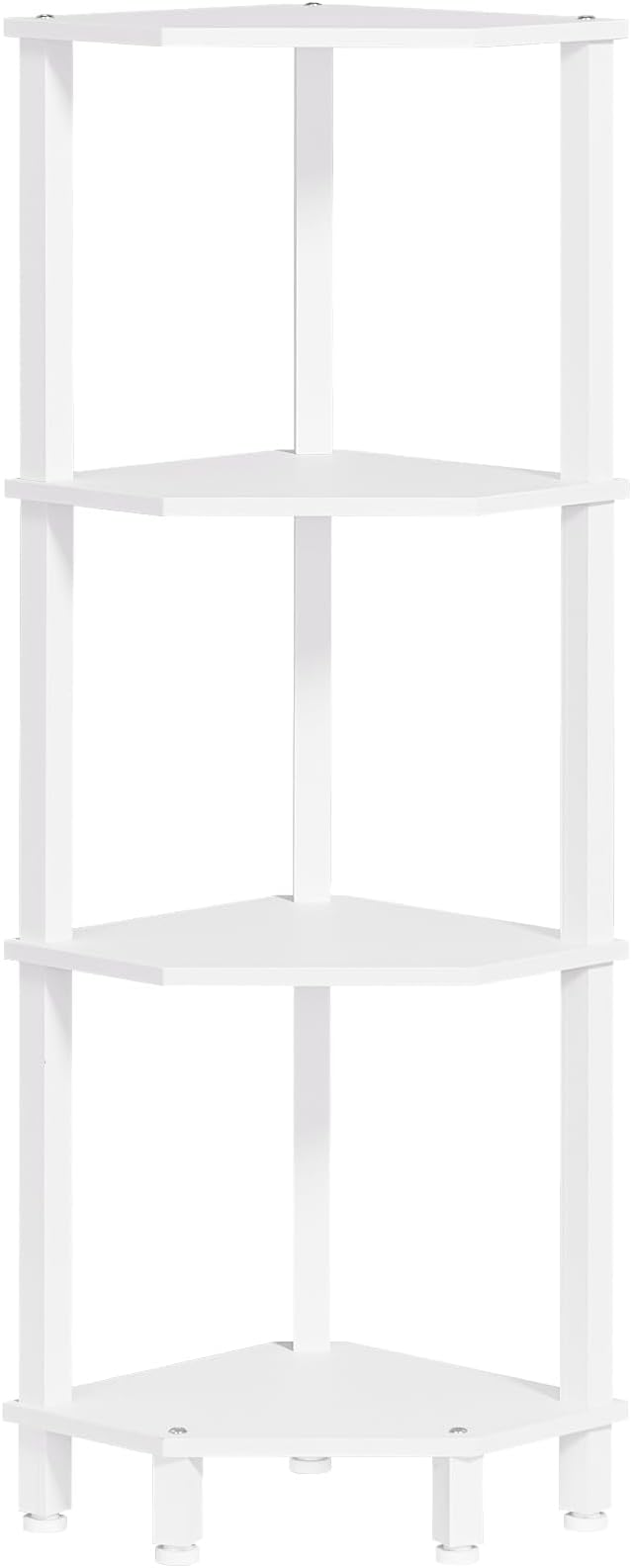 YUFAM 4-Tier Corner Shelf with Sturdy 5-Leg Base, 42in Tall Narrow Bookcase for Small Spaces, Wooden Plant Display Shelf, Thin Bookshelf for Living Room, Bedroom, Office, White