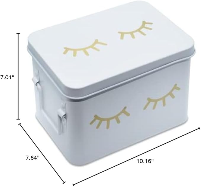 AQ Matte White & Gold Metal Storage Box - Removable Tray, Multipurpose Tin with Secure Lid for Cosmetics, Makeup, Toiletries, First Aid - Cute First Aid Box Tin, Minimalist Design