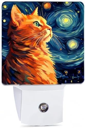 Cat Night Light, Lonely Ginger Cat Night Lights Plug into Wall Decor for Bedroom, Bathroom, Hallway, Kitchen, Dusk to Dawn Sensor Nightlights for Boys Girls Women Men Room Gifts