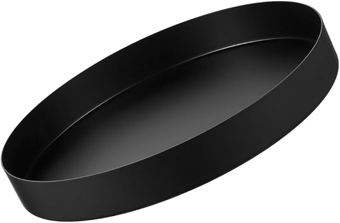 Black Round Tray Coffee Table Tray Decorative Metal Candle Plate Stainless Steel Circle Serving Platter Spa Makeup Organizer Dish Farmhouse Centerpiece Home Bathroom Decor (Black, 20CM)