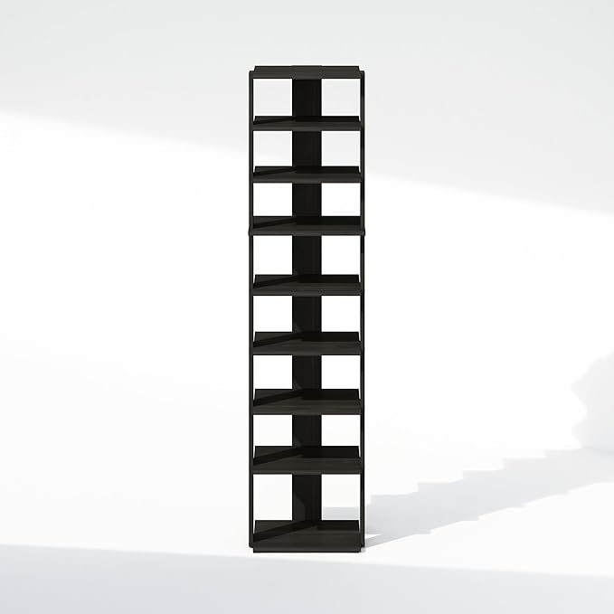 Furinno Turn-N-Tube Corner Shelf, 9-Tier Display Rack, Vertical Corner Storage Rack, Space Saving Organization and Storage, Entryway, Living Room, Closet, Espresso