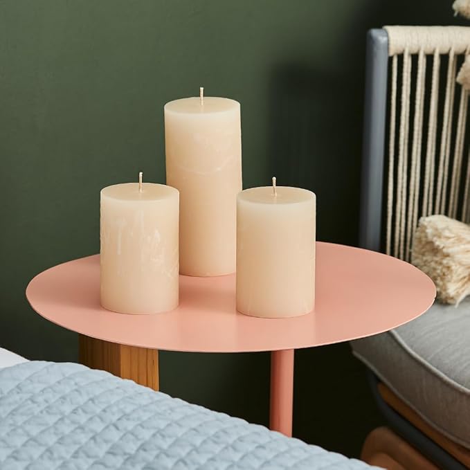 Simply Soson 3x8 inch Ivory Pillar Candles Set of 3, Rustic Texture, Unscented Ivory Candles, Dripless Candles, 3 inch Pillar Candles Ideal as Wedding, Parties, Spas, Dinner, Home Decoration, Church