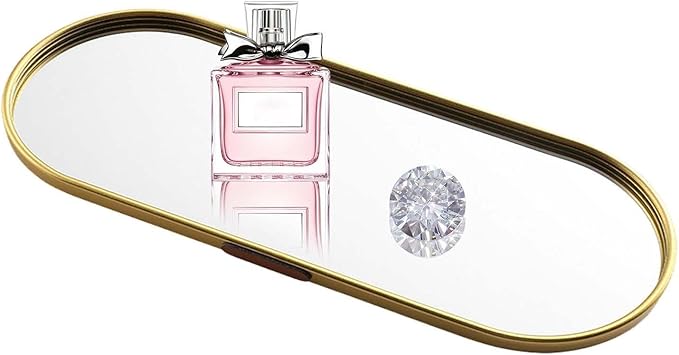 Mirror Tray - Oval Metal Mirrored Tray, Elegant Bathroom Organizer, Decorative Perfume Display, Large Capacity Vanity Accessory | Perfumes Makeup Dresser Vanitys for Perfume Makeup Dresser Vanity