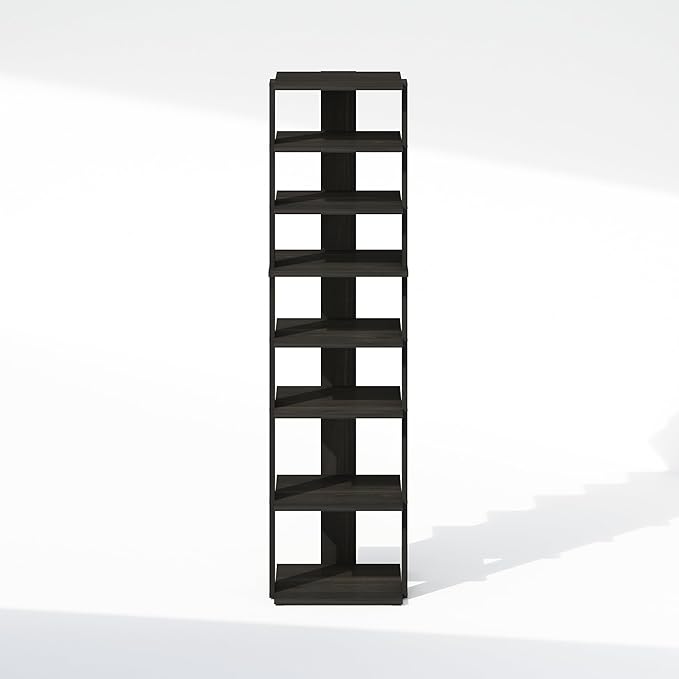 Furinno Turn-N-Tube Corner Shelf, 8-Tier Display Rack, Vertical Corner Storage Rack, Space Saving Organization and Storage, Entryway, Living Room, Closet, Espresso