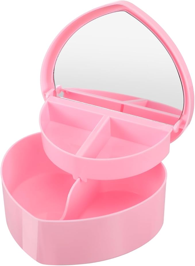 Cabilock Heart Shaped Jewelry Box for Girl: Pink Jewelry Storage Organizer with Heart Make up Mirror Jewelry Display Case Pendant Necklace Box for Earrings Rings Bracelets