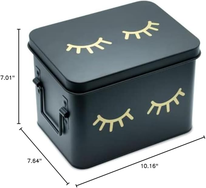 AQ Matte Black & Gold Metal Storage Box - Removable Tray, Multipurpose Tin with Secure Lid for Cosmetics, Makeup, Toiletries, First Aid - Cute First Aid Box Tin, Minimalist Design