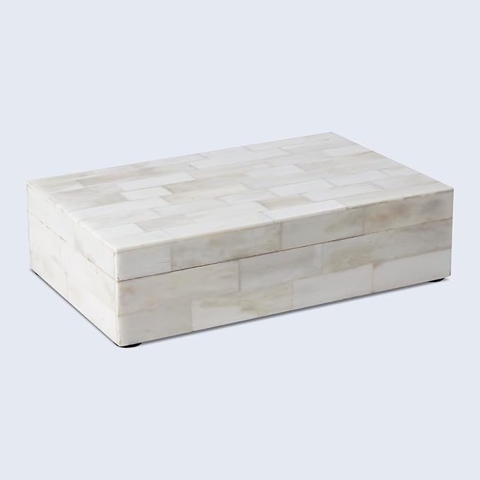 Handicrafts Home Decorative Storage Box with Lid- 8x5x2” Small Keepsake, Trinket Box, Memory Box- Decorative Boxes for Home Decor, Centre Table, Giftable Storage Accent- Classic Plain- White