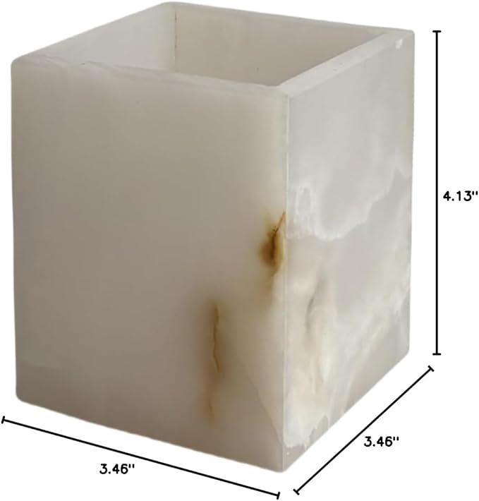 Natural Marble Stone Square Storage Container Empty Vessel Holder Cup for Candle/Pens/Sundries items (White Onyx)