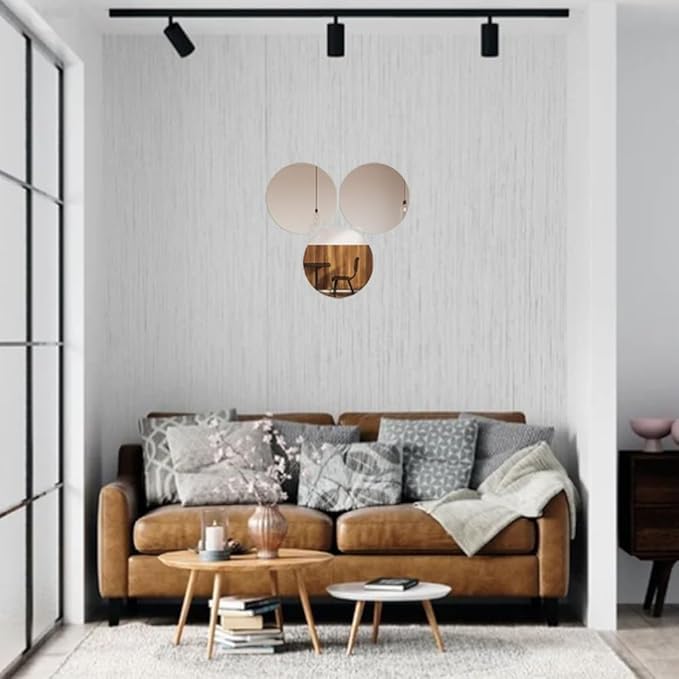 Acrylic Round Mirrors, 4 inch No Glass Circle Mirror Tiles Self Adhesive Mirror Stickers for Wall Home Living Room Bedroom Decor, Small Mirrors for Crafts (4, 4 inch/10cm)