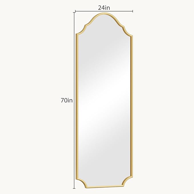 WallBeyond Arched Full Length Mirror Wall Mounted, 70"x24" Gold Metal Frame Full Body Mirror for Bedroom, Living Room, Hanging or Leaning Against Wall Full Size
