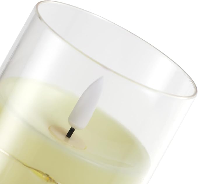 Flickering Flameless Candles with Embedded String Lights - Acrylic Battery Operated Candles with Remote, LED Pillar Candles for Valentines/Wedding Home Decor(White)