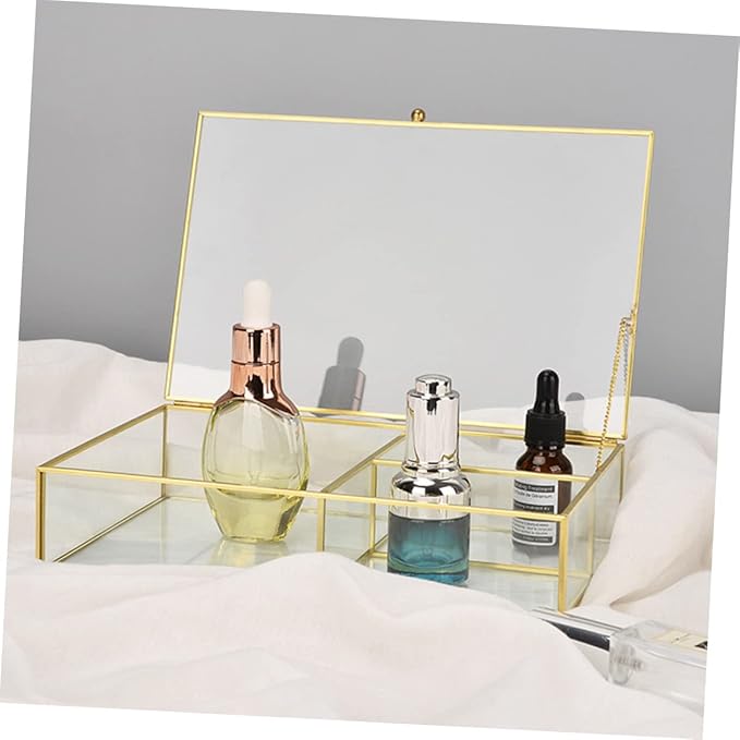 Glass Jewelry Storage Box Makeup Organizer Cosmetics Holder Lipstick Box Desktop Display Case Model Display Case