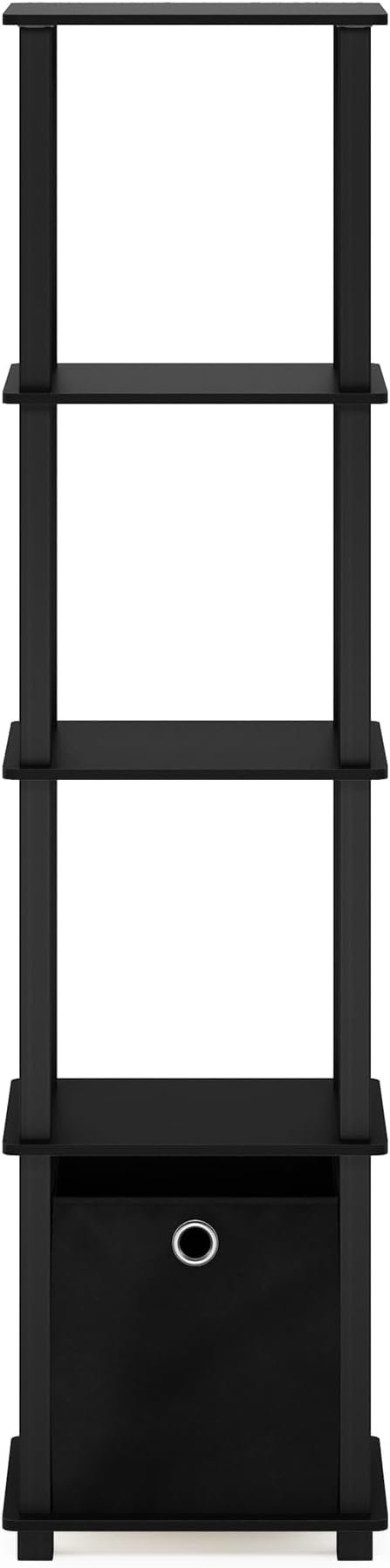 Furinno Turn-N-Tube Book Shelf, 5-Tier Square Open Frame Display Shelf, Corner Storage Shelves with Storage Bin, Shelving Unit, for Organization and Storage, Living Room, Garage, Home Office, Black
