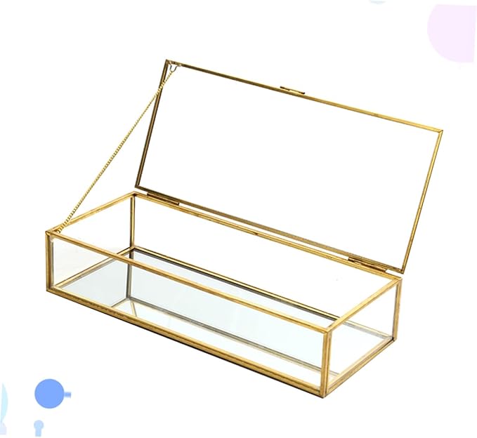 Gold Rim Glass Jewelry Box Desktop Makeup Organizer Geometric Design Ring Necklace Earring Storage Wedding