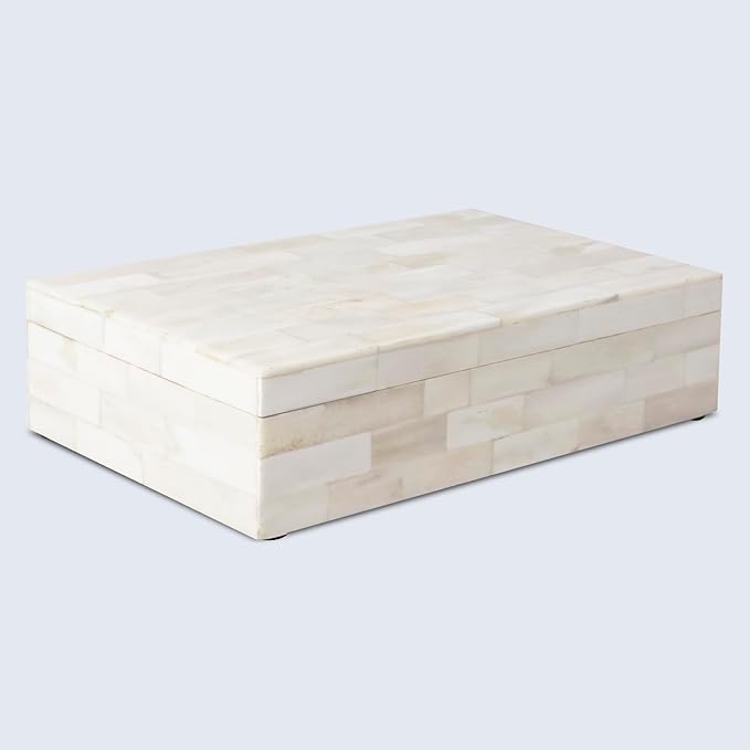 Handicrafts Home Large Decorative Storage Box with Lid – 10x6x2.5” Coffee Table Organizer, Keepsake- Decorative Boxes for Home Decor, Stylish Decorative Box for Office Decor- Classic Plain- White