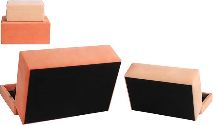 HofferRuffer Velvet Jewelry Boxes Decorative Boxes, Storage Accessory Organizer Boxes with Elegant Handle Decor, Classic Velvet Set of 2 Pieces (Orange)