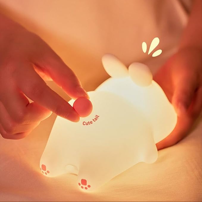 IFTHFOUR Bunny Night Light - 16 Color Kawaii Silicone Lamp, Rechargeable Dimmable Nursery Light, Soft Touch Rabbit Nightlight for Toddler Room, Baby Bedside Lamp for Girls and Boys