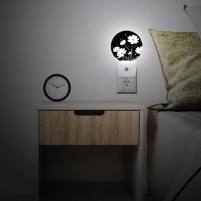White Daisy Flower Night Light Plug-in Sleep Lamp Led Dusk to Dawn Night Light for Bedroom
