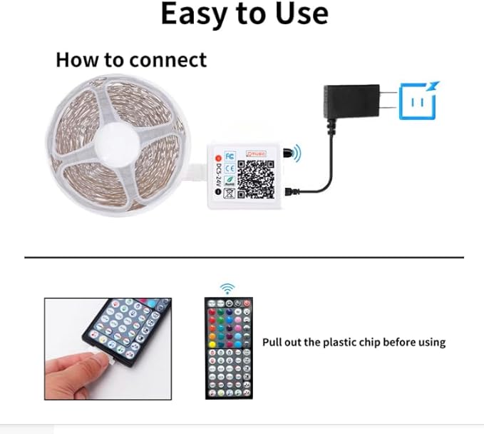 NBBUFF Led Lights for Bedroom 65.6ft (1 Roll), Color Changing RGB Led Strip Lights with 60 Keys Remote and App Control, Music Sync Led Lights for Room Kitchen Party Home Decor