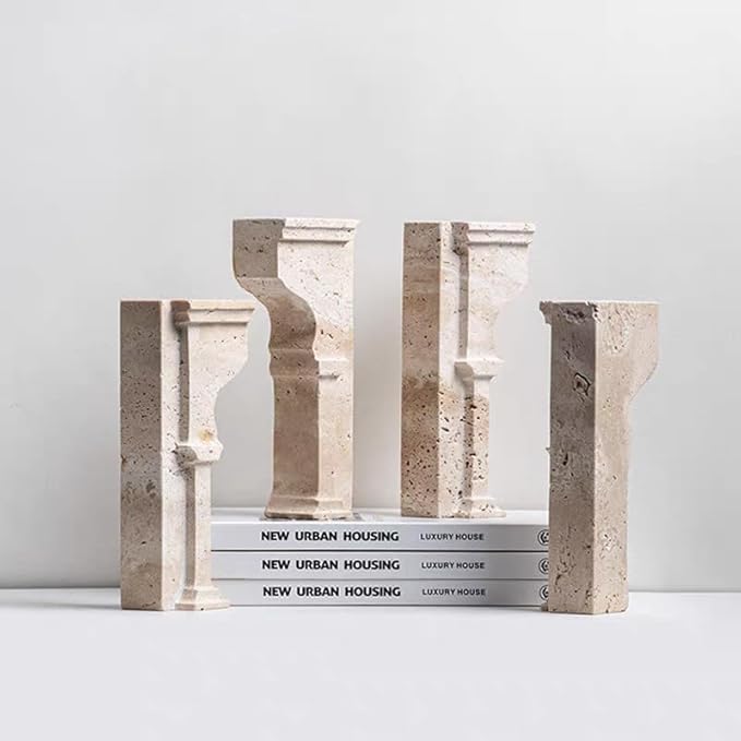 Set of 2 Piece Modern Travertine Bookend, Arc de Triomphe Design, Natural Stone Book Holders for Desk and Shelf (2 pcs 1 Set -Arc de Triomphe)