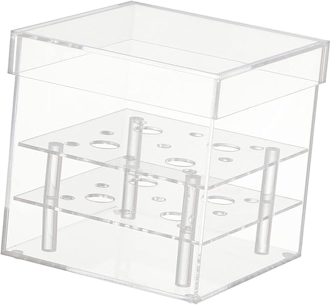 Acrylic Vase Acrylic Flower Box Decorative Square Vase Water Holder Makeup Organizer with Removable Lid and 16 Holes for Suitable for Wedding Party Bi