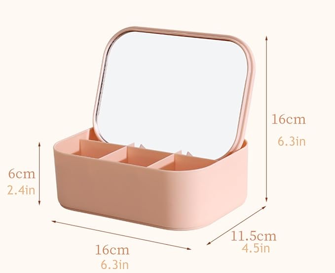 Makeup Mirror Storage Box, Travel Makeup Bag with Mirror, Portable Desktop Organizer Vanity Case for Women Beauty Tools