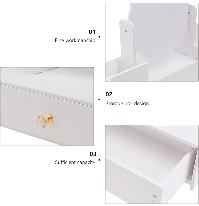 Tofficu Desktop Makeup Mirror with Storage Drawer, Large Round Cosmetic Organizer for Women, Multifunctional Vanity Mirror with Single Drawer for Bedroom and Dressing Table