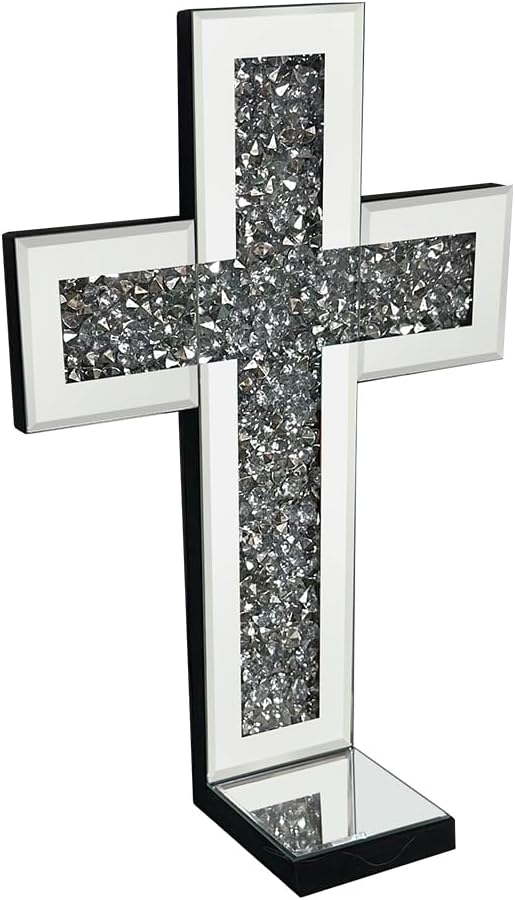 Aeveco Crystal Crush Diamond Mirrored Candle Sconces, Silver Wall Candle Holder Set of 2, Wall Decoration for Living Room,Dining Room (Silver Cross)