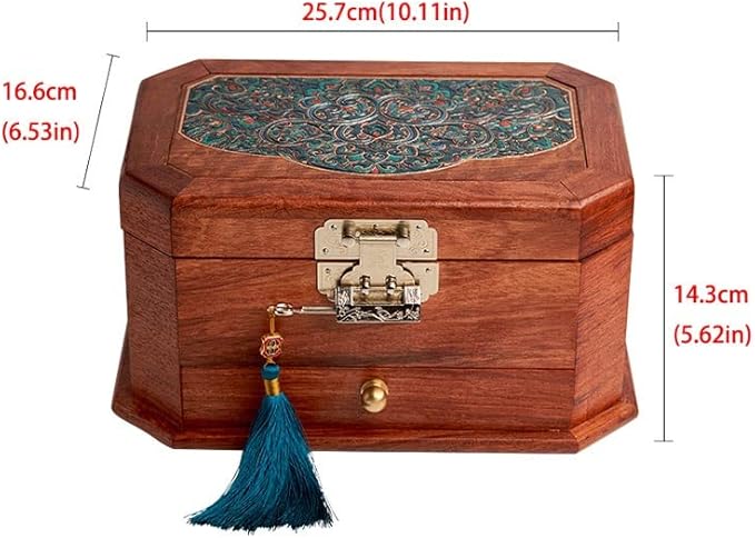 Makeup Organizers Chinese Style Vintage Jewelry Box Wooden 3-Layer Storage Box Cosmetic Box Ring Earring Necklace Bracelet Watch Storage Box 10.11 Inches Jewelry Case