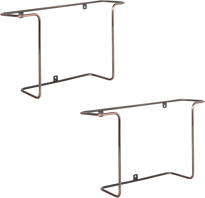MyGift Modern Metal Wire Wall Mounted Vinyl Records Storage Racks, Hanging LP Record Holders, Floating Album Cover Display Shelves, Set of 2 (Vintage Copper-2 Pcs)