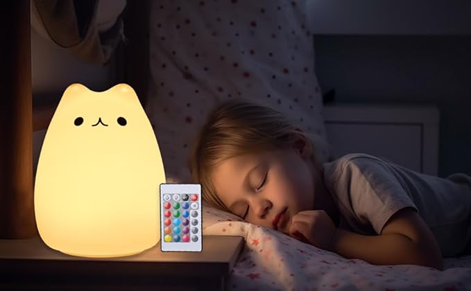 ZKLiLi Night Light for Kids Lamp, 16 Colors cat Lamp Cute, Dimmable Baby Night Lights for Nursery,Silicone Rechargeable Nightlight for Kids Room, Kawaii Room Decor (renqicat-Remote)