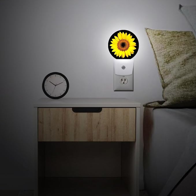 Yellow Sunflower Plug in Night Light Auto Light Round Lamps Energy Saving Gift for Women Men Friends