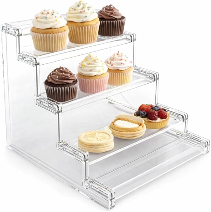 3 x 3-Tier Clear Acrylic Organizer Display Stand – Makeup, Skincare, Perfume, Cupcake Holder, Countertop Storage Shelf for Bathroom, Kitchen, Vanity and Retail Display