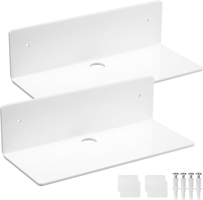 7x9 Inch Transparent Acrylic Shelf with Ventilated Base - Ideal for Routers, Speakers, Cameras & Small Electronic Devices Clean Floating Shelf for Wall Display,Living Room, Kitchen, Bathroom
