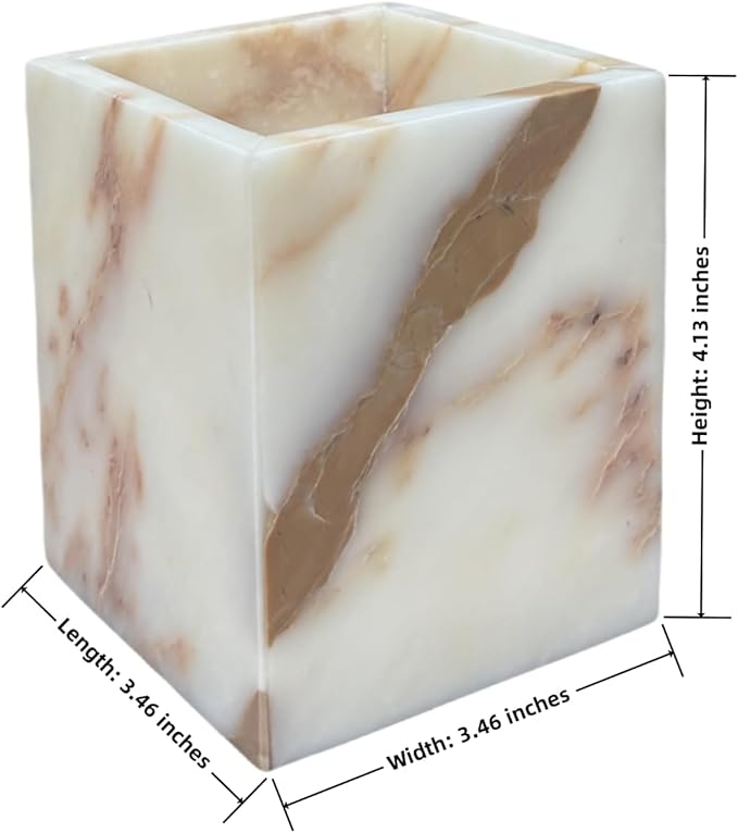 Natural Marble Stone Square Storage Container Empty Vessel Holder Cup for Candle/Pens/Sundries items (Gold)
