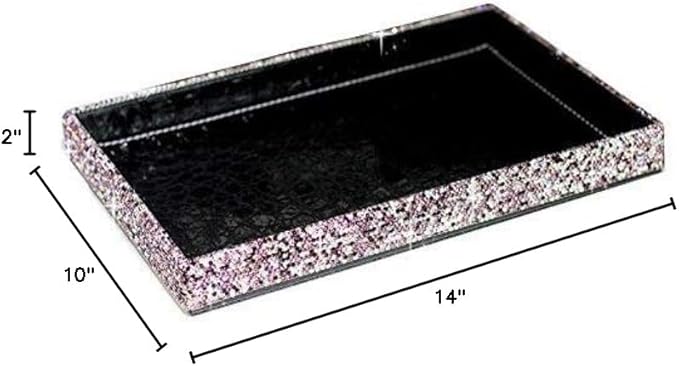 Classic Bling Rhinestone Jewelry or Makeup Storage Box Organizer Display Storage case for Desk or Table (Black+Purple)