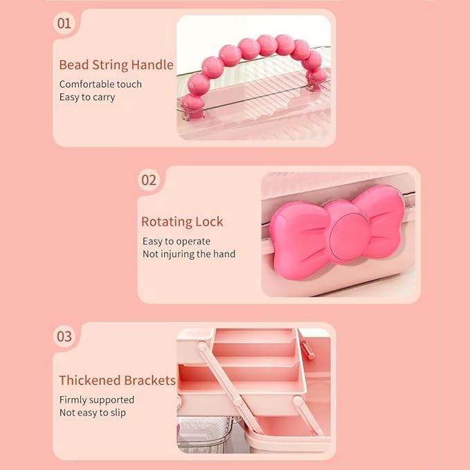 3-Layer Kids Hair Accessories Organizer with Bowknot Lock Cute Jewelry Box Headband Hair Tie Clip Organizer Box for Little Girls - Purple
