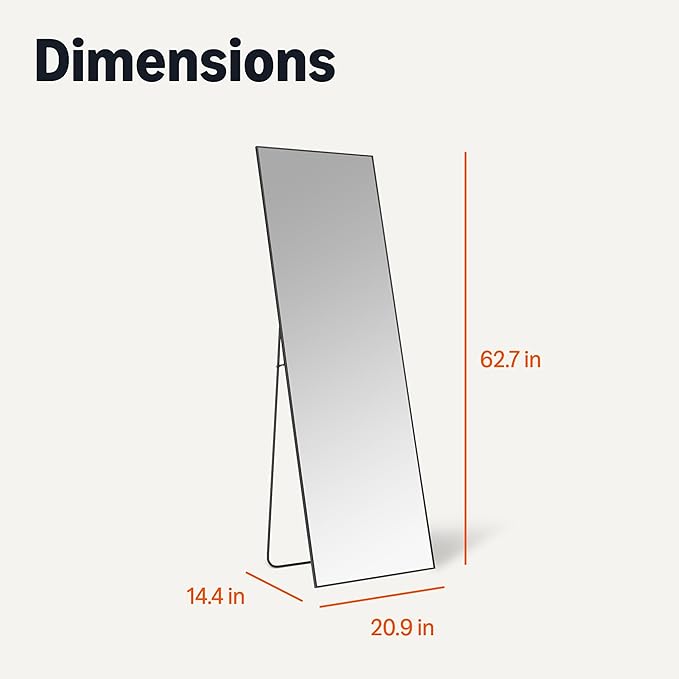 Amazon Basics Full Length Floor Mirror, 64" x 21" x 0.55", Black