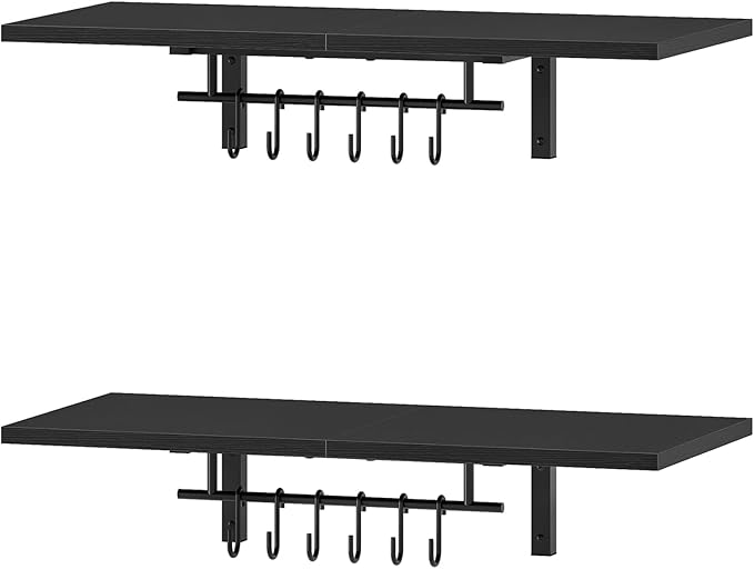 CHOEZON Wall-Mounted Pot Racks, Set of 2 Hanging Pot Rack, Floating Shelves, Wall Shelves, Vintage Pot Hangers for Kitchen, Wall Rack for Kitchen Storage, Black TPR27P2BB