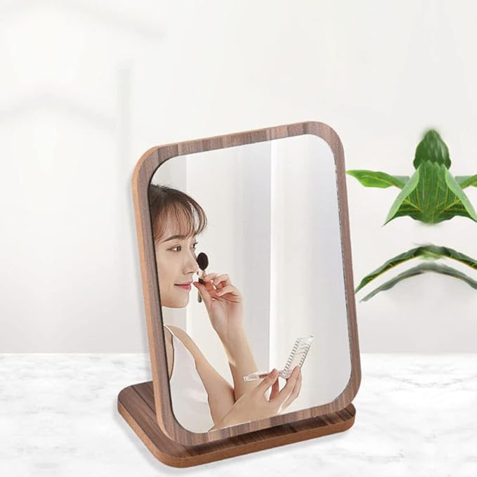 Folding Vanity Makeup Mirror with Stand - Portable Wooden Desktop Mirror for Bathroom & Tabletop - Stylish, Space-Saving Makeup Organizer