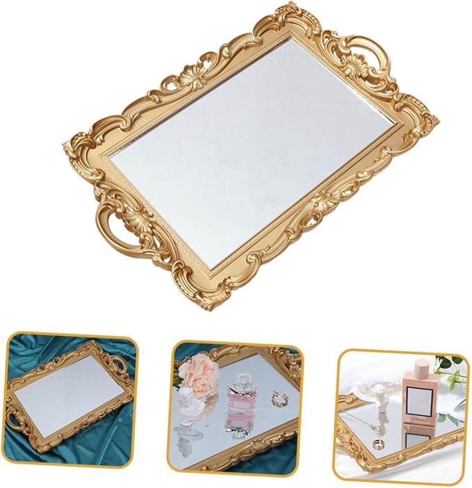 SUPVOX Mirror Tray and Perfume Tray for Dresser Tops Decorative with Glass Mirror Plate Makeup Organizer for Bathroom and Bedroom Décor